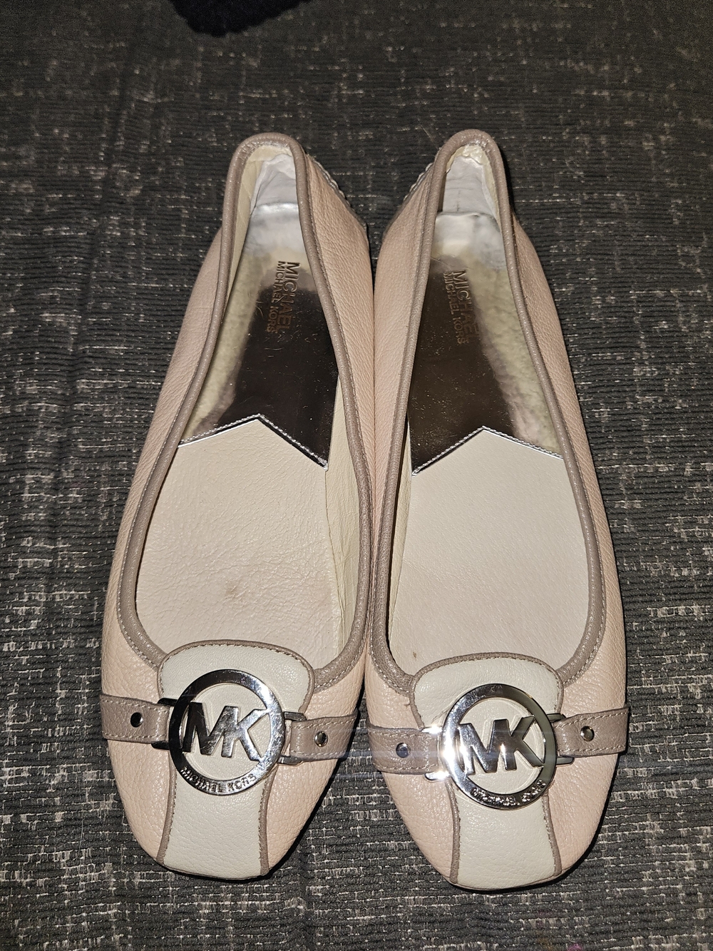 Michael Kors Blush Beige MK Logo Leather Flats